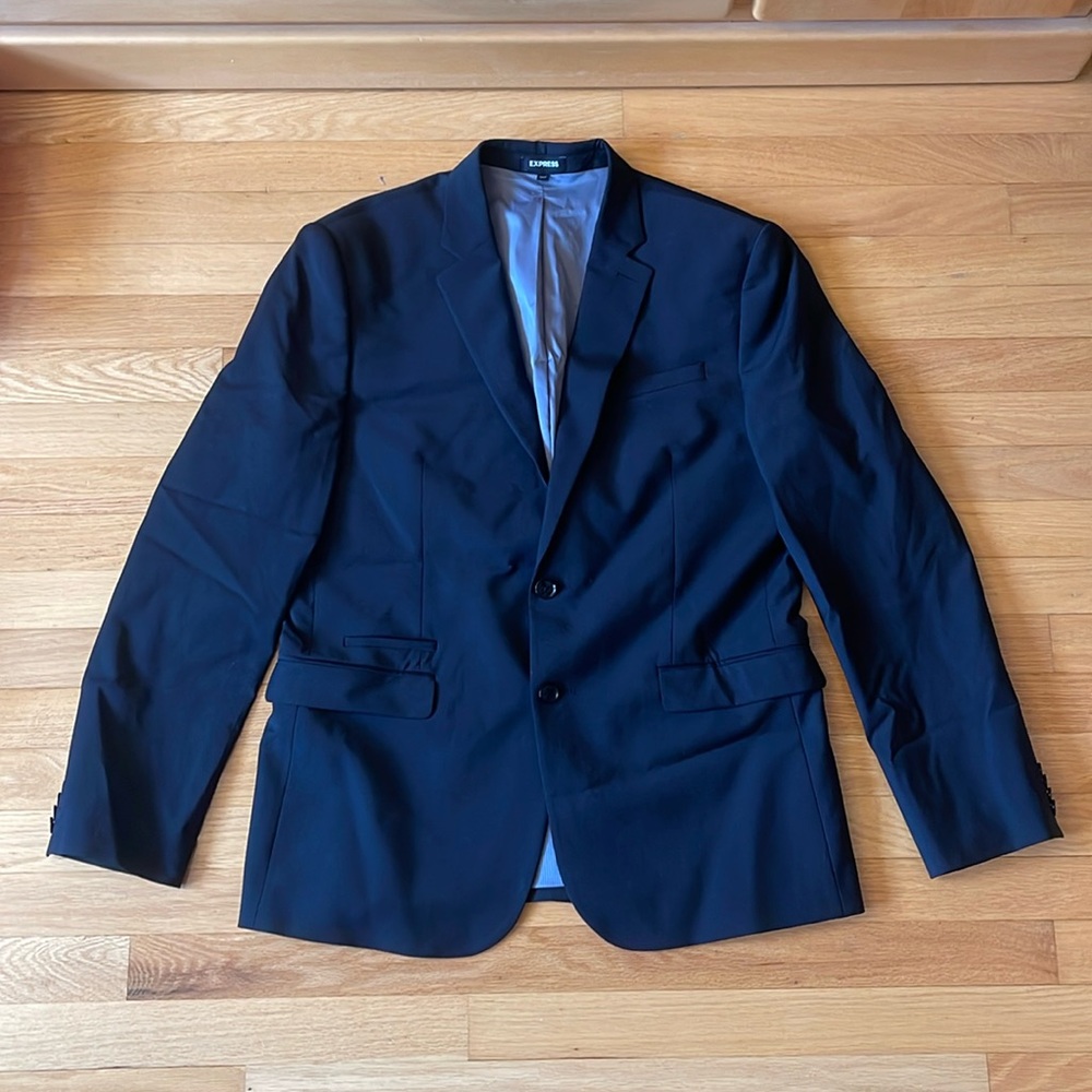 Express Slim Black Wool-Blend Modern Tech Suit Jacket